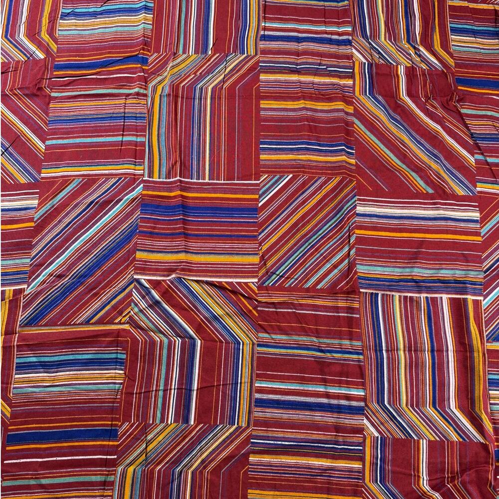 Vintage burgundy faux patchwork stripe fabric yardage
